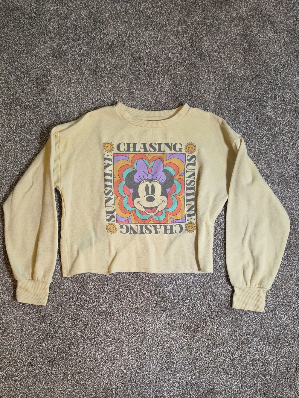 Disney Yellow Cropped Minnie Chasing Sunshine Sweater